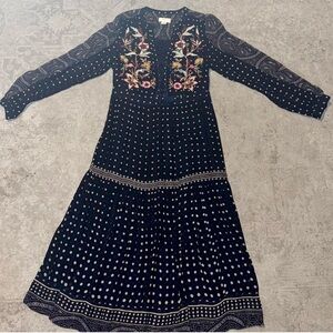 Anthropologie Floral Navy Dress